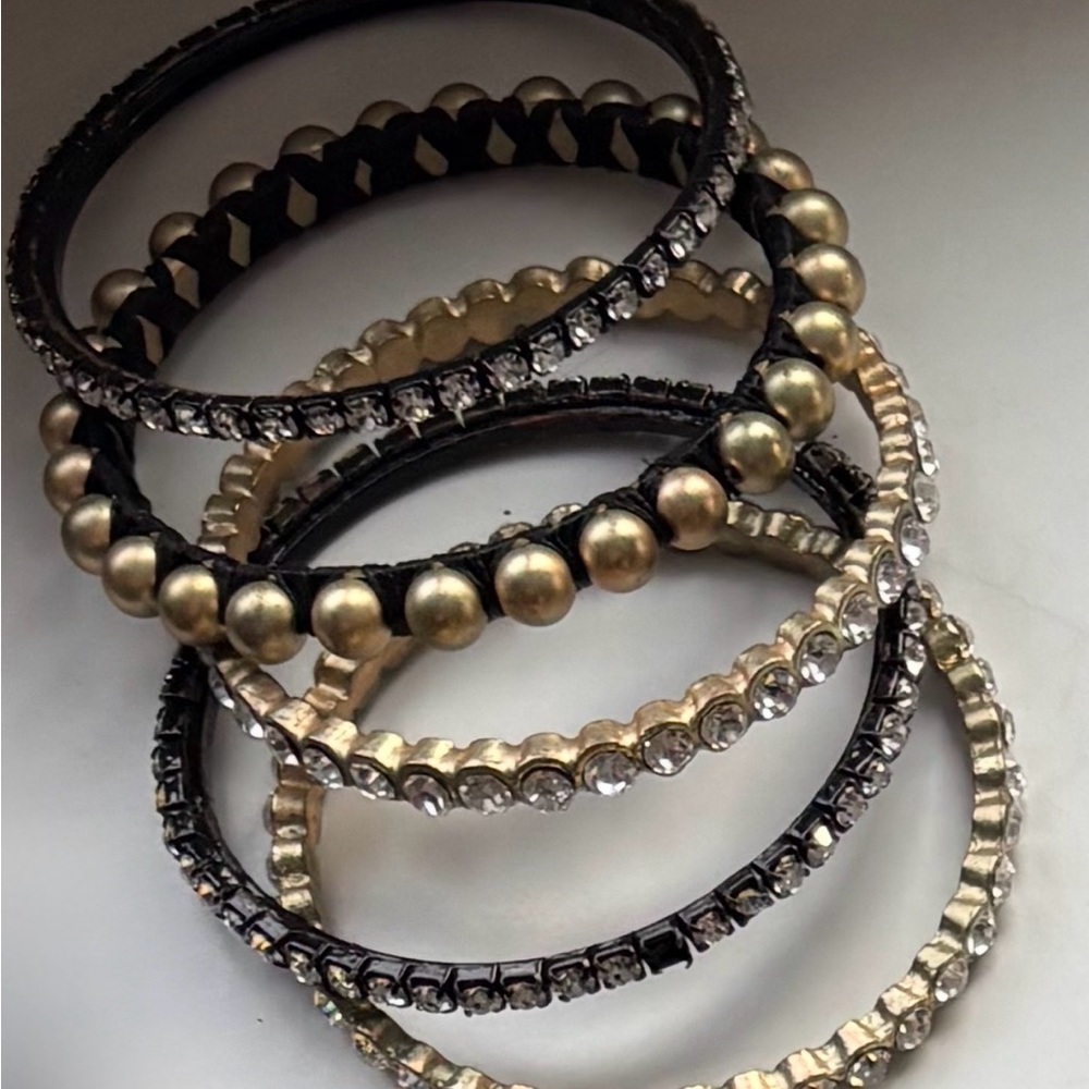 Costume Jewelry Stack- Plated Elegant Gold and Silver Beaded Bangles